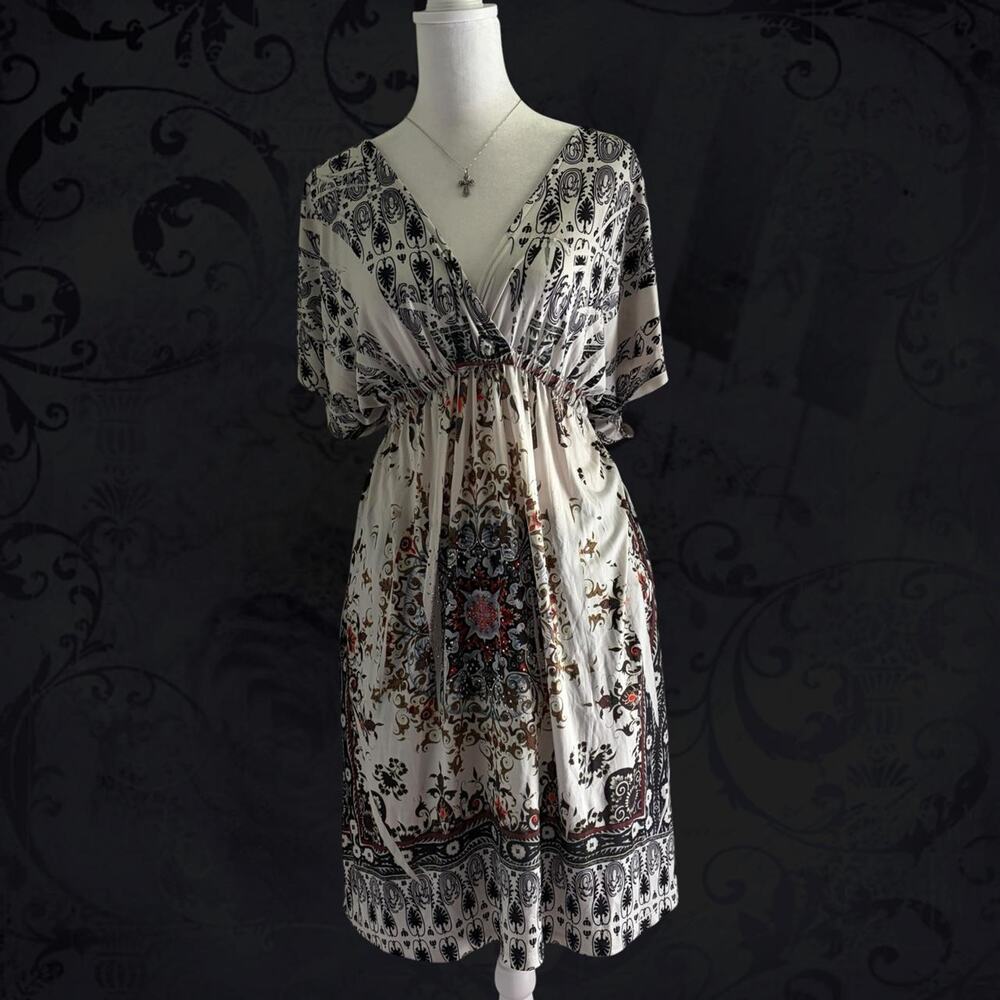 fairy boho whimsigoth paisley medallion white v neck dress